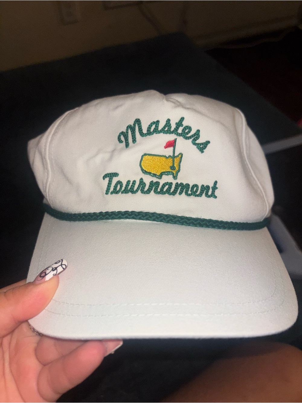 Masters White Cap with Green Rope and Yellow Logo